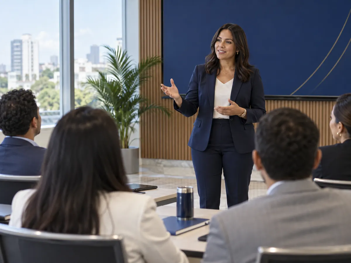 Facilitadora de VJC Business School dirigiendo una sesión de capacitación